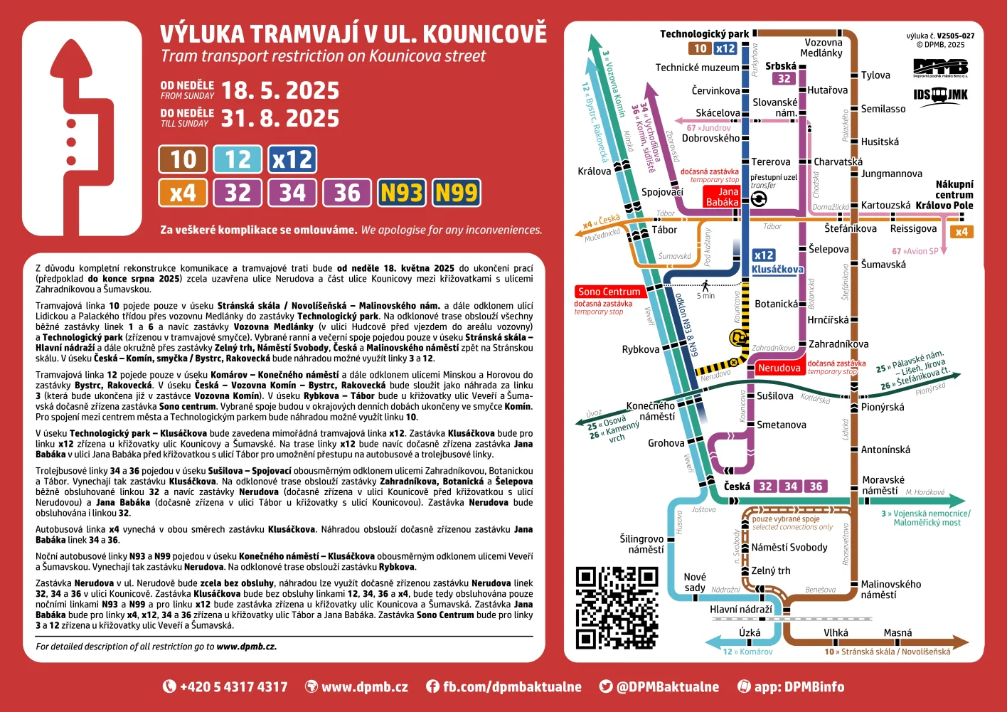 Výluka tramvají v ul. Kounicově