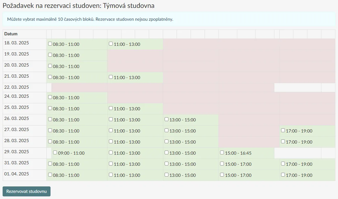 Rezervace týmové studovny 2 Rezervace týmové studovny 2