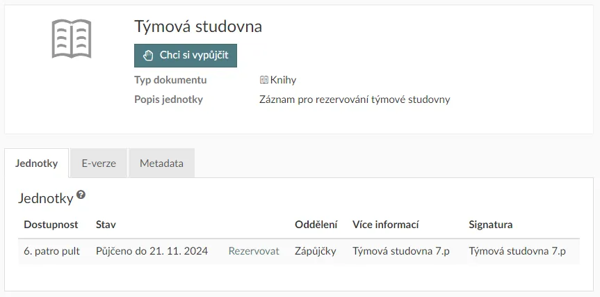 Rezervace týmové studovny