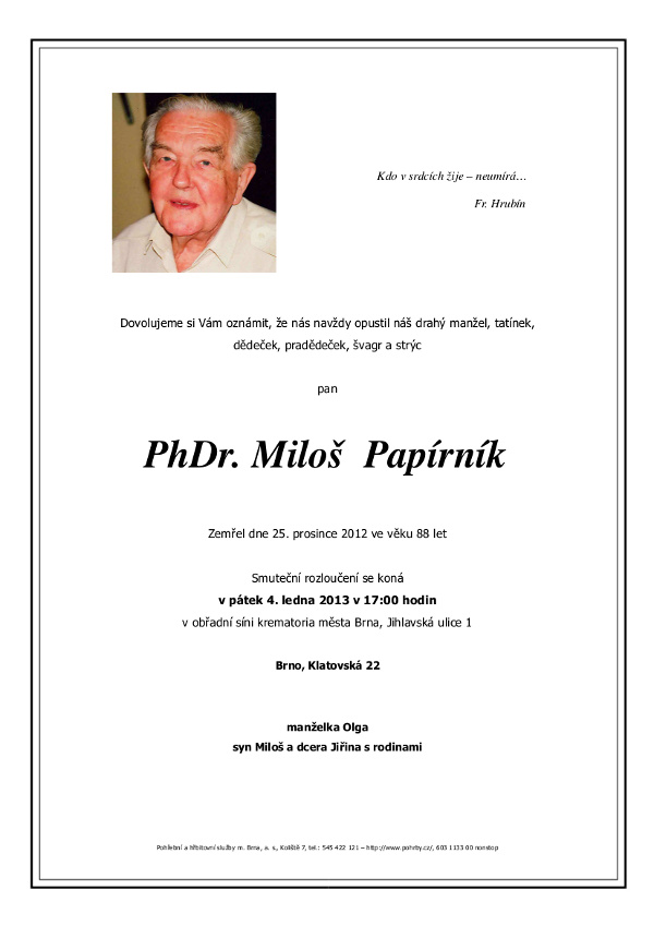PhDr. Miloš Papírník
