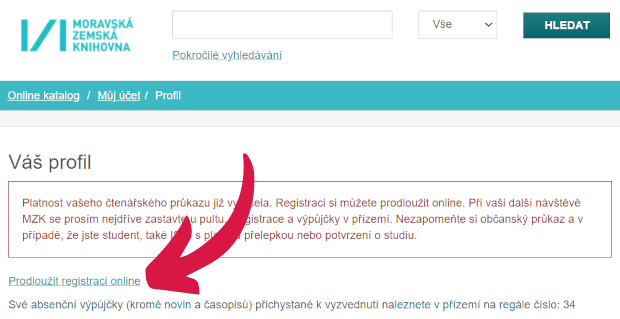 Online prodloužení registrace