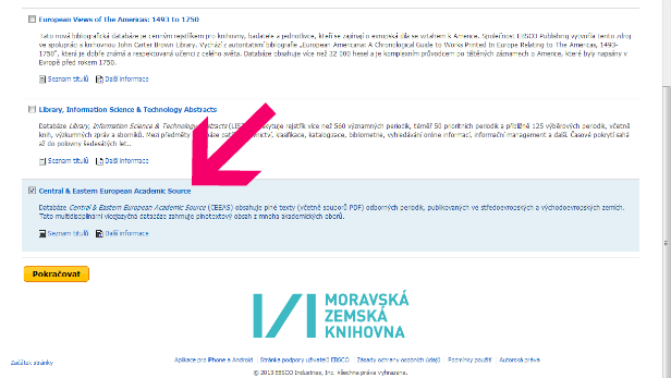 Výběr databáze Central & Eastern European Academic Source